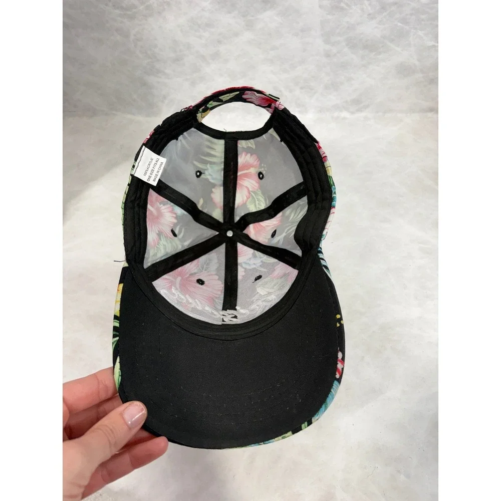 Arizona Tropical Hibiscus Floral Baseball Cap‎ Black Pink One Size Hat
